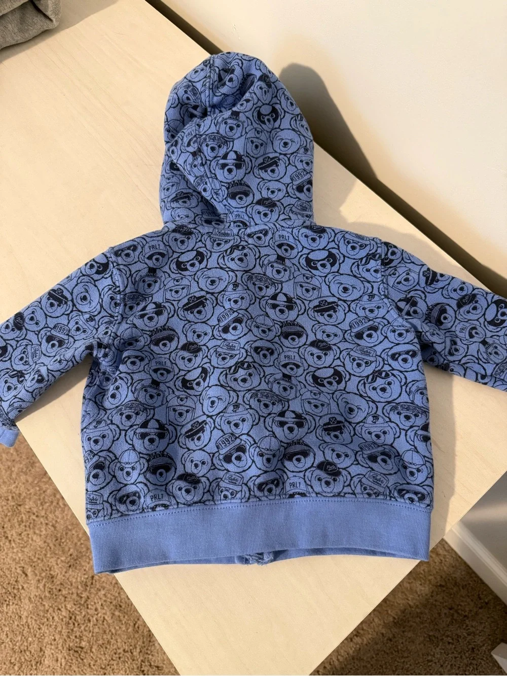 Ralph Lauren Blue Hooded Zip Sweatshirt with Bear Face Print